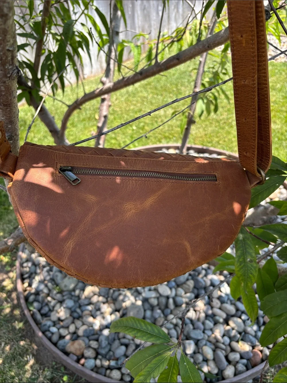 Woven Leather Crossbody Belt Bag - Tan Hides brand